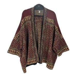 Peruvian Connection One Size Poncho Cardigan Baby Alpaca Wool Aztec Pattern